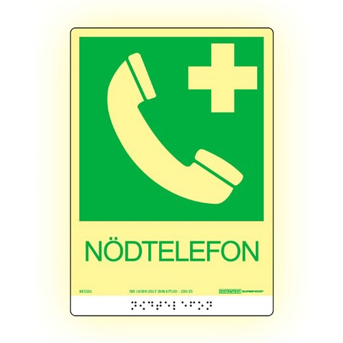Skylt nödtelefon Supernova färgefterlysande taktil