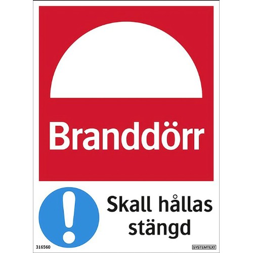 Skylt branddörr skall hållas stängd självhäftande